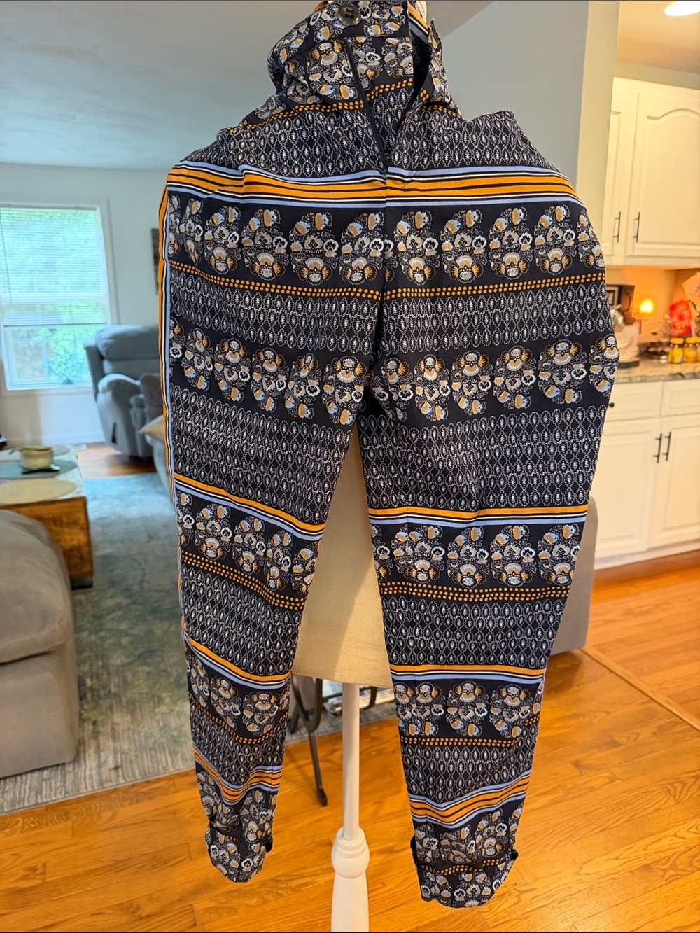 elevenses Navy Patterned Joggers with Yellow Stripes